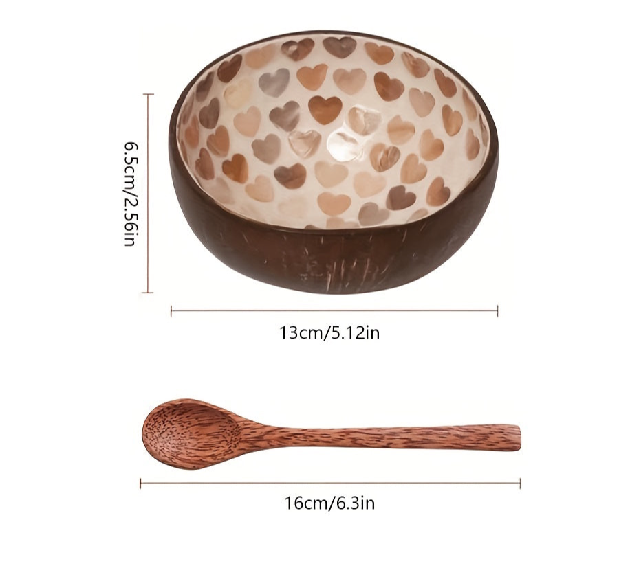 Coconut bowl and wooden spoon set