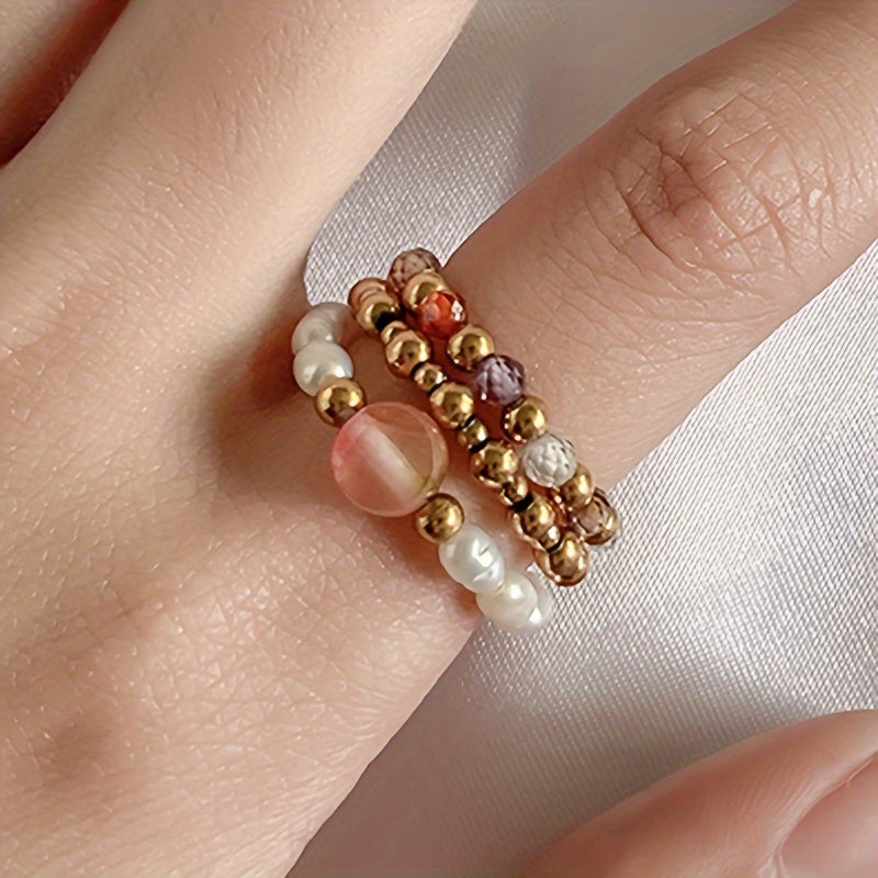 Ring Set with Natural Freshwater Pearls & Stones