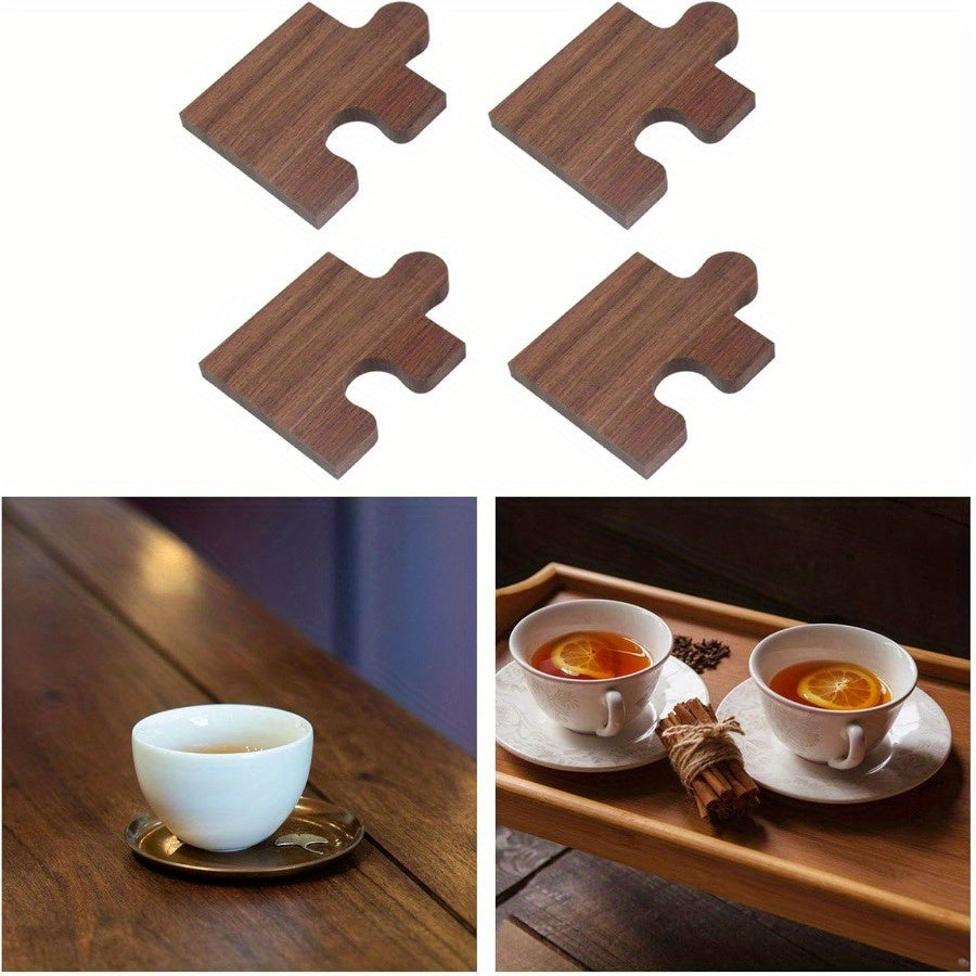 Heat resistant wooden coaster set made of puzzle pieces