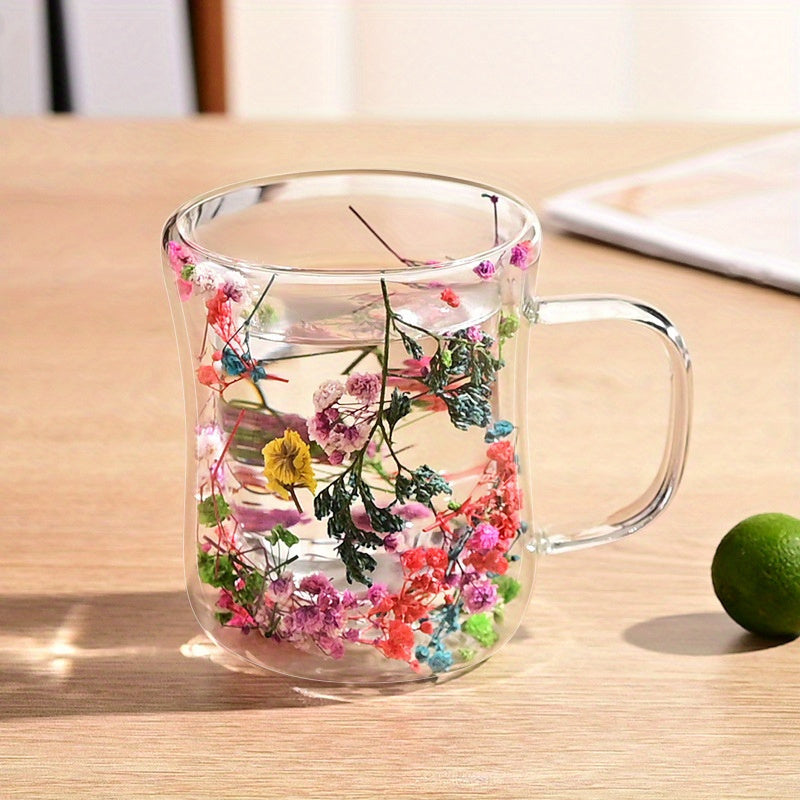 Glass coffee cup with dried flowers