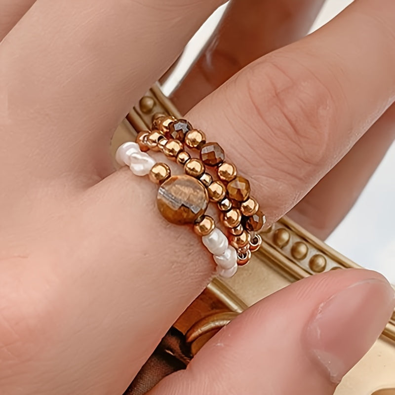 Ring Set with Natural Freshwater Pearls & Stones