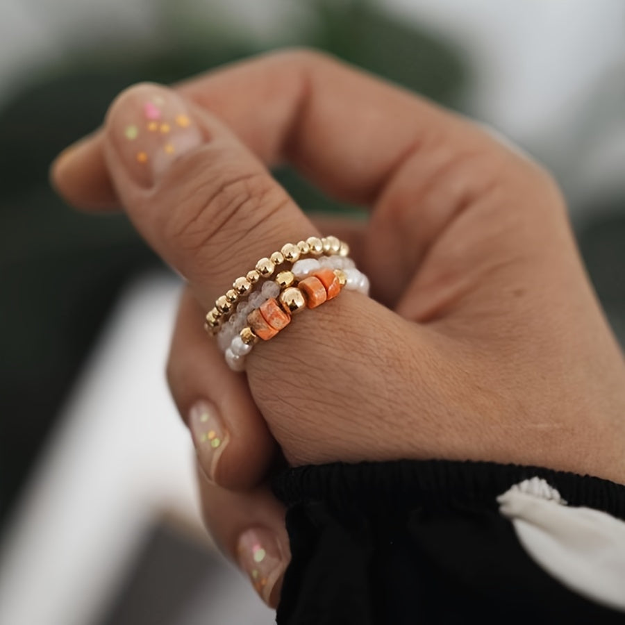 Ring Set with Natural Freshwater Pearls & Stones