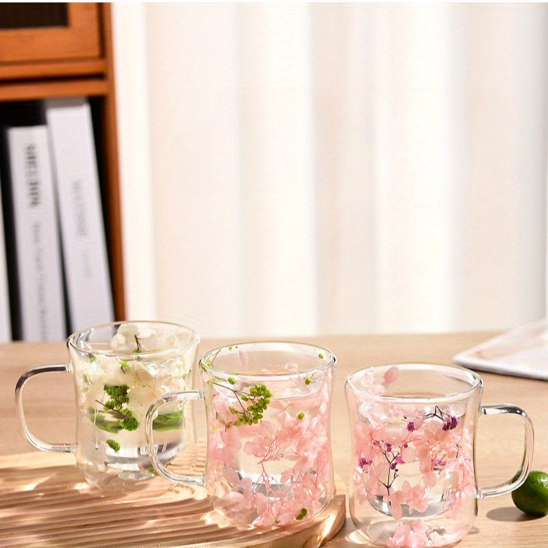 Glass coffee cup with dried flowers