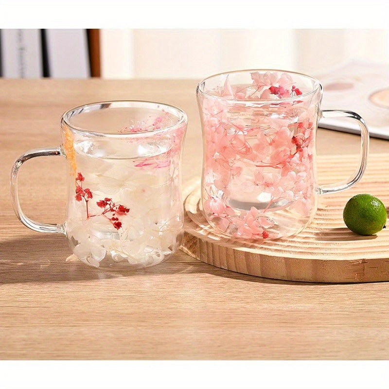 Glass coffee cup with dried flowers