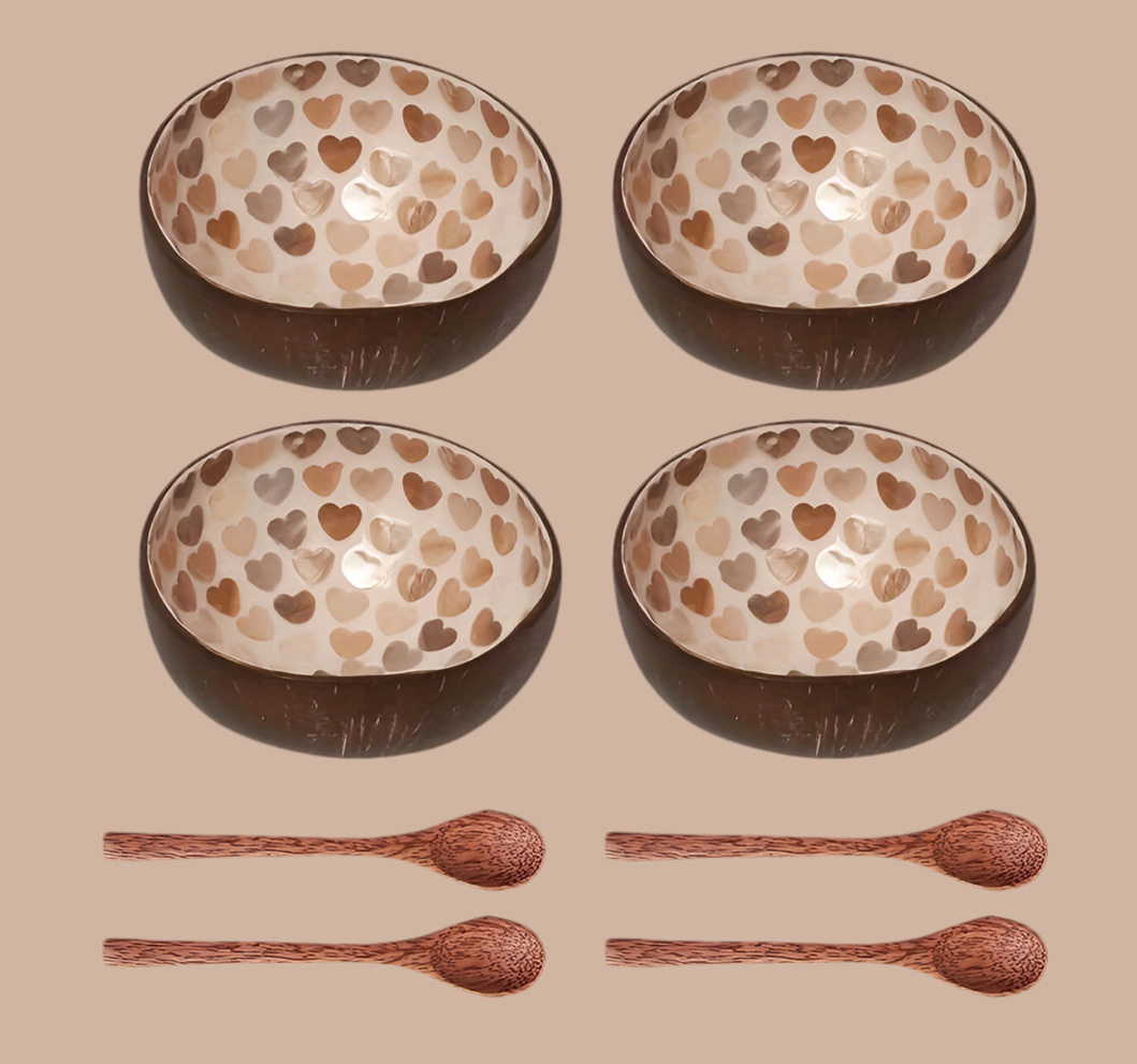 Coconut bowl and wooden spoon set