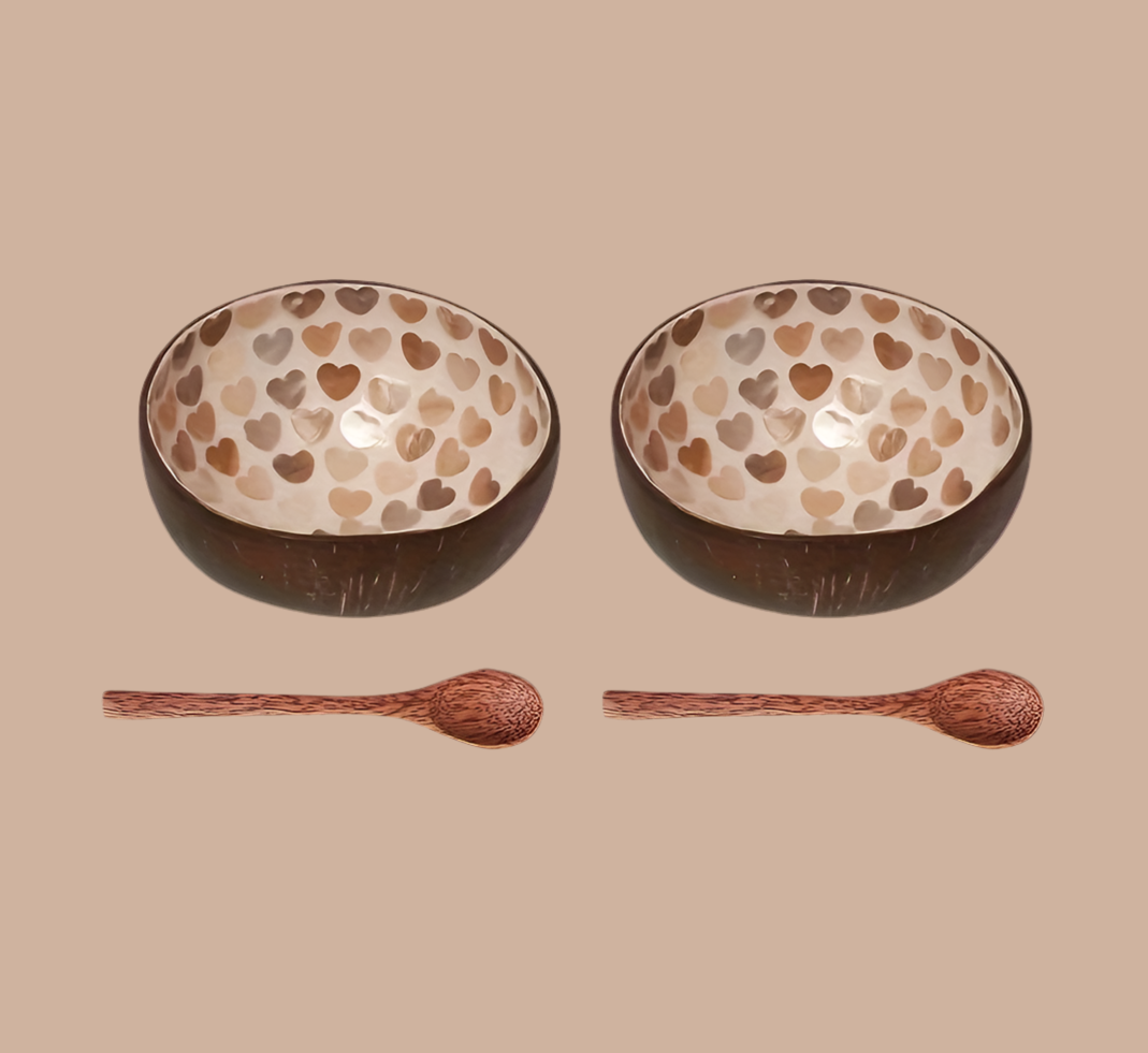 Coconut bowl and wooden spoon set