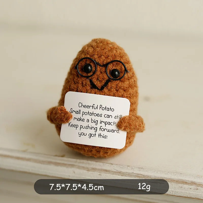 Crochet plush with positive message for emotional support