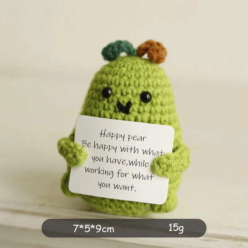 Crochet plush with positive message for emotional support