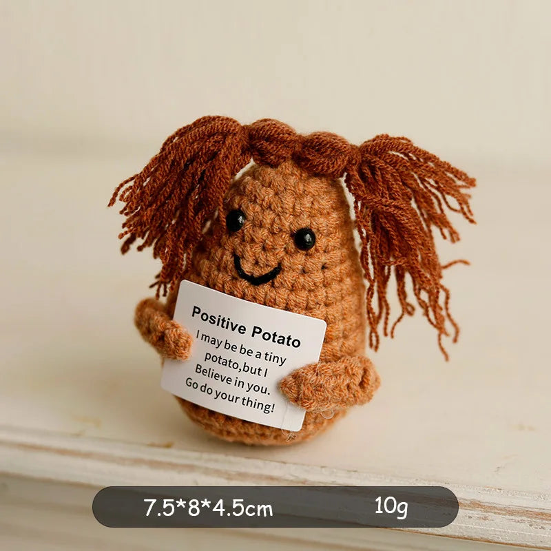 Crochet plush with positive message for emotional support