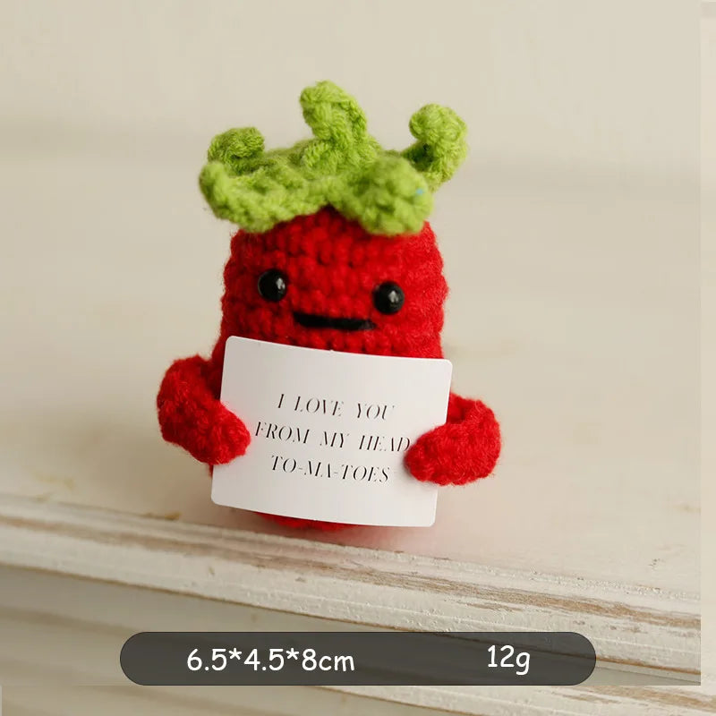 Crochet plush with positive message for emotional support