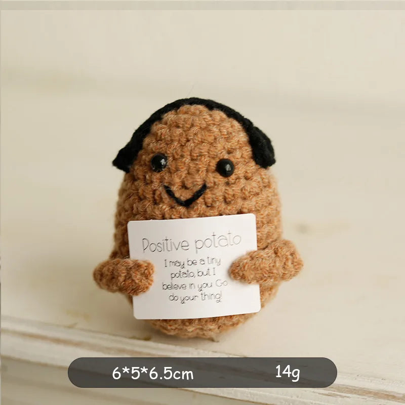 Crochet plush with positive message for emotional support