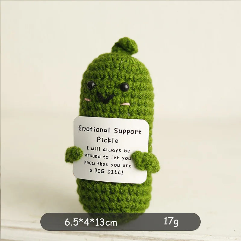 Crochet plush with positive message for emotional support