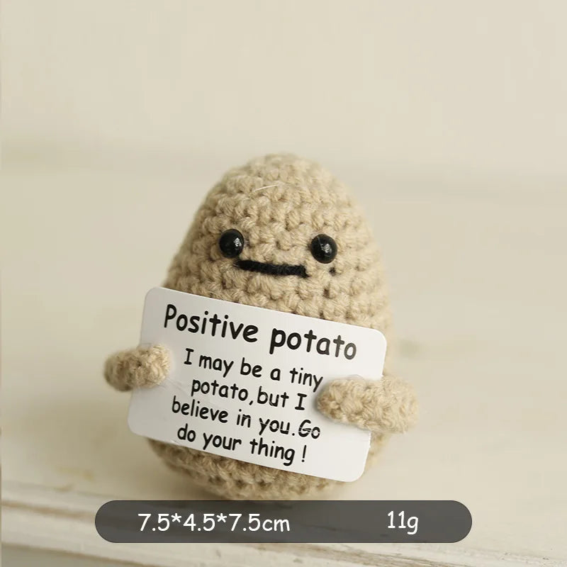 Crochet plush with positive message for emotional support