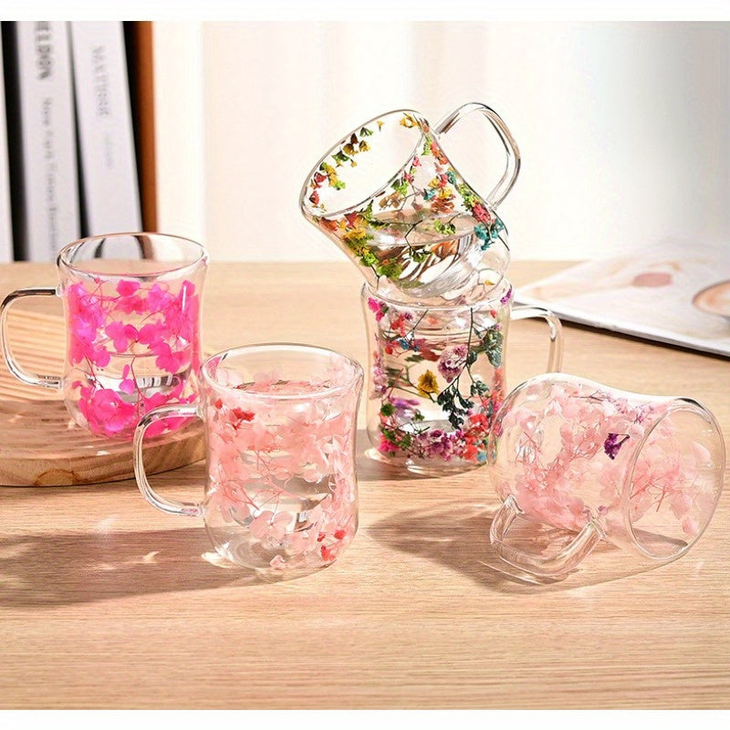 Glass coffee cup with dried flowers