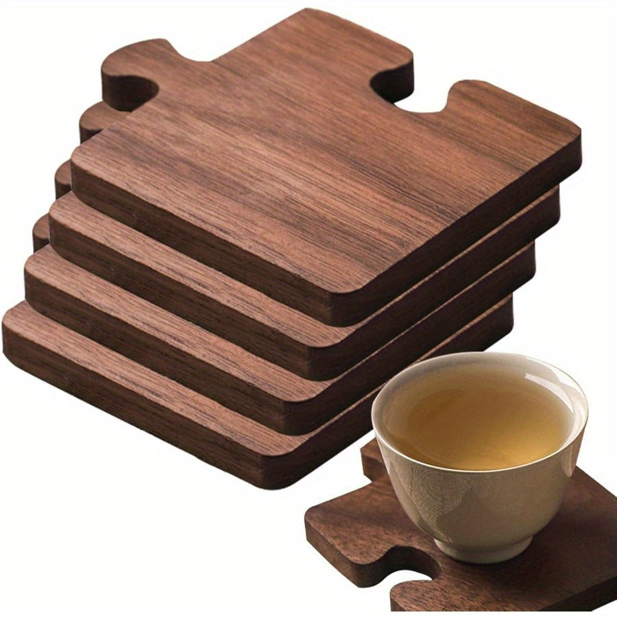 Heat resistant wooden coaster set made of puzzle pieces