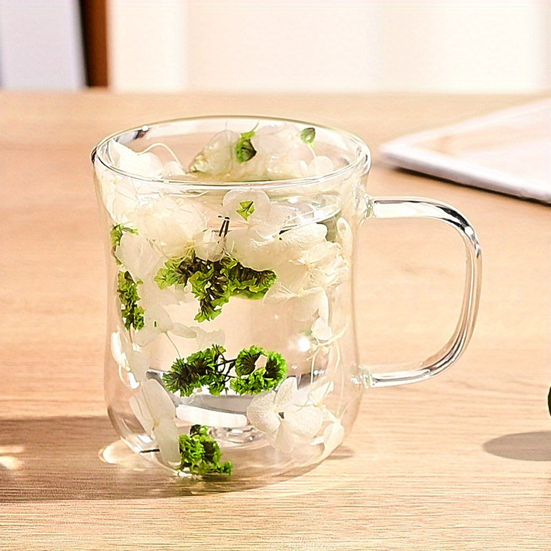 Glass coffee cup with dried flowers