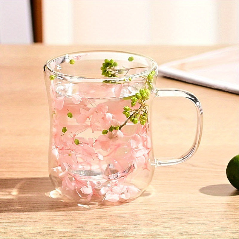 Glass coffee cup with dried flowers