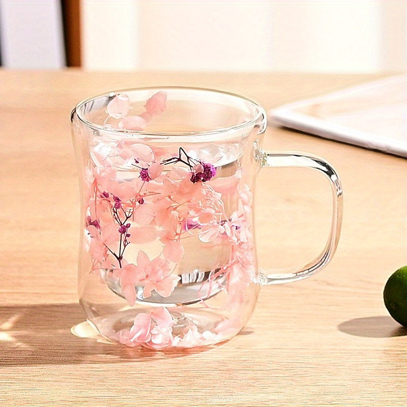 Glass coffee cup with dried flowers