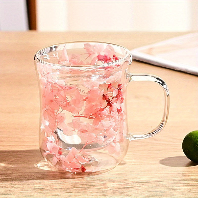 Glass coffee cup with dried flowers