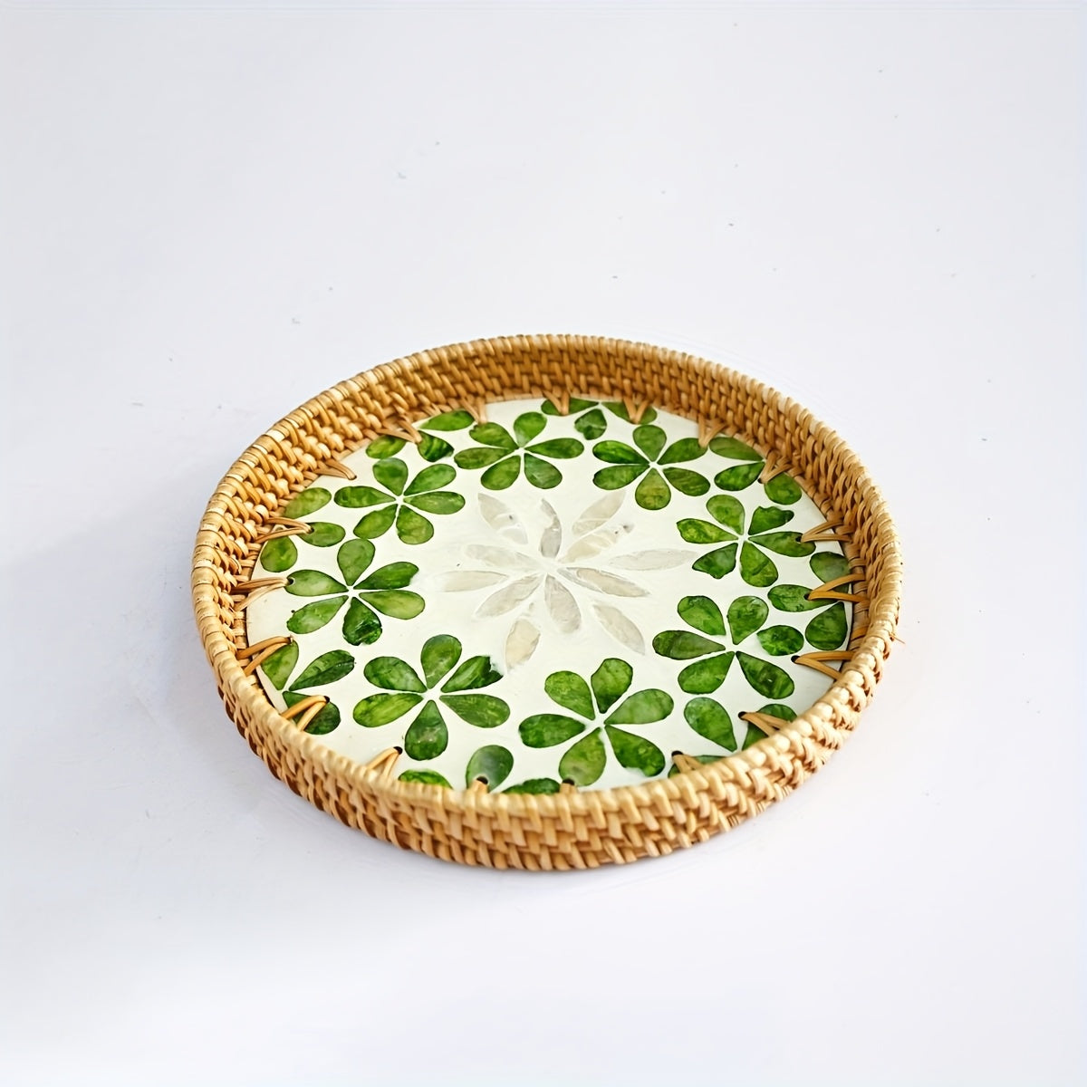 Handmade Rattan Colourful Shells Tray