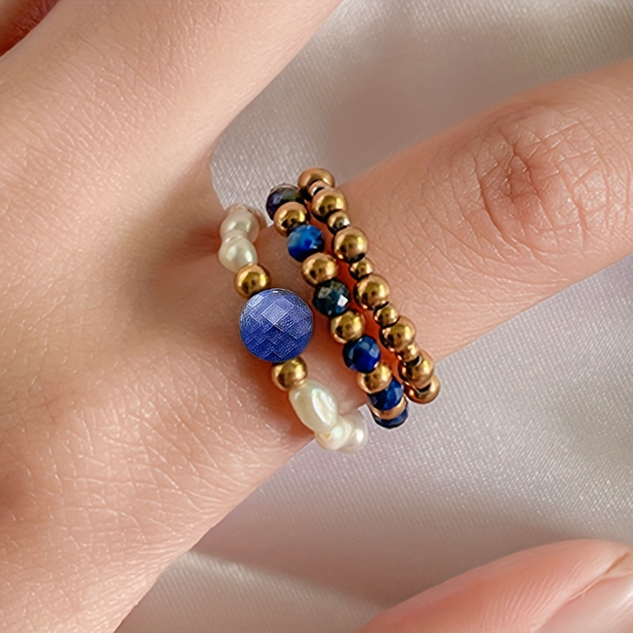 Ring Set with Natural Freshwater Pearls & Stones